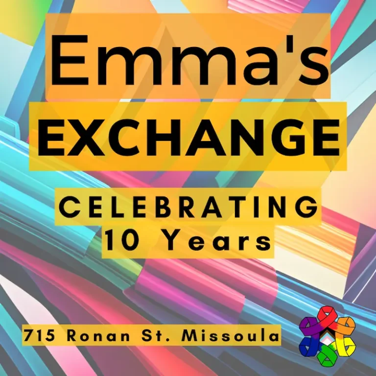 Colorful background with text about Emma's Exchange.