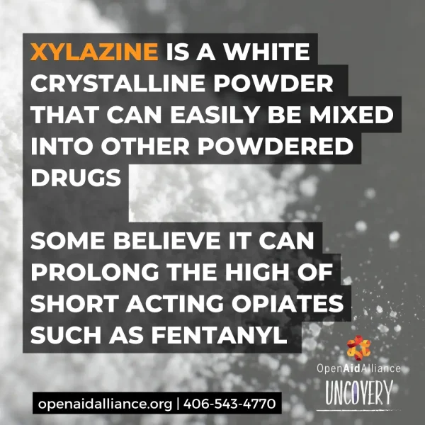 Picture of a crystal powder with warning text